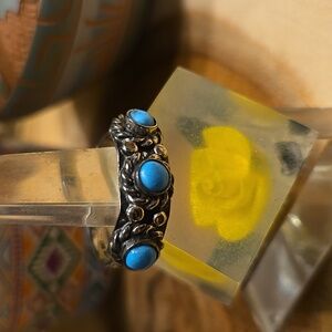 Sterling Silver  Ring with Turquoise “Snake Eyes”.